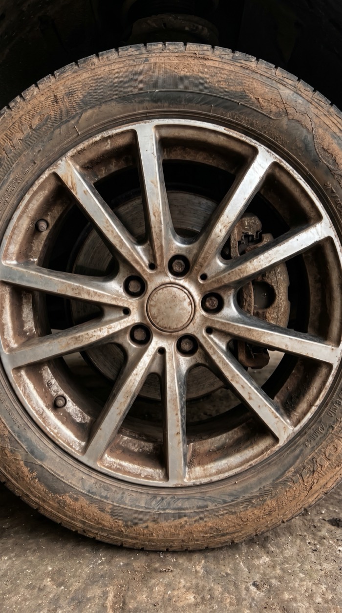 Wheel before and after detailing — before